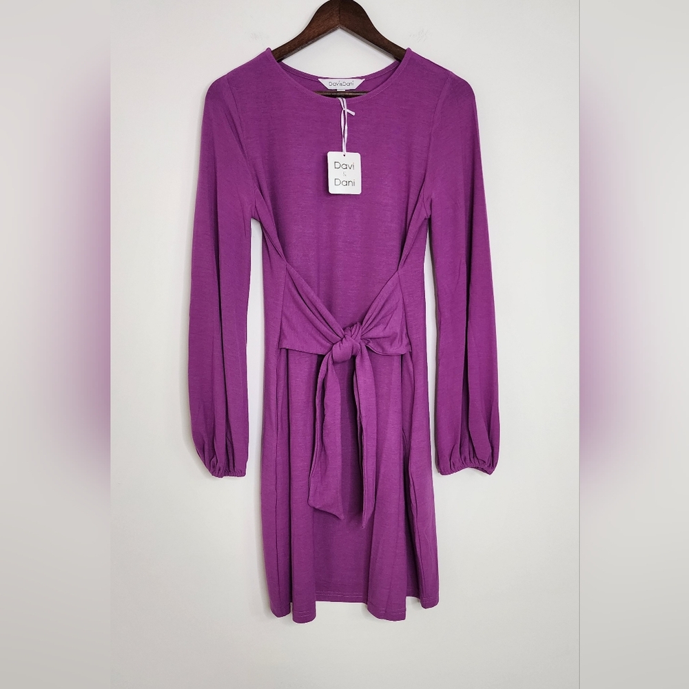 Davi & Dani Vibrant Fuchsia Bubble Sleeve Tie Waist Mini Dress Med Soft Casual